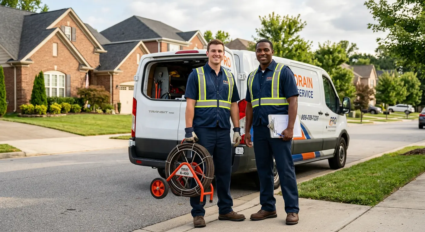 Sewer and drain service team with equipment ready for work in Fairfax Station