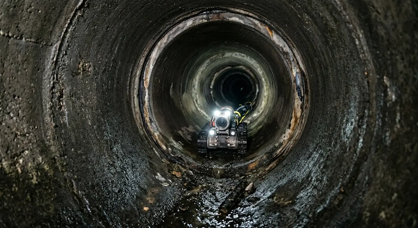 Robotic sewer camera inspecting pipe interior for Sewer Line Repair in Fairfax Station